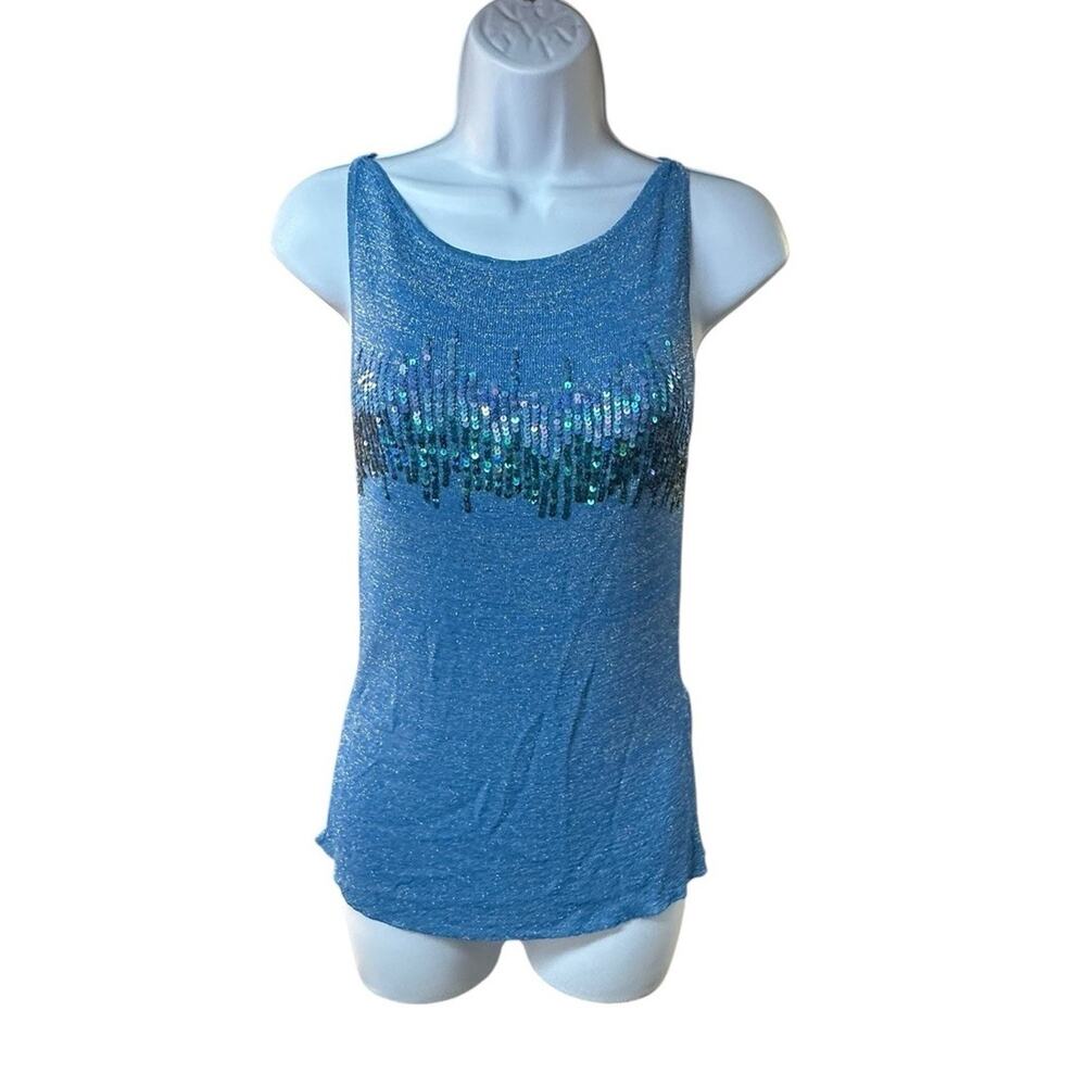 Vintage GEORGIOU STUDIO Blue Sequin Tank Top Metallic Y2K Clubwear Large